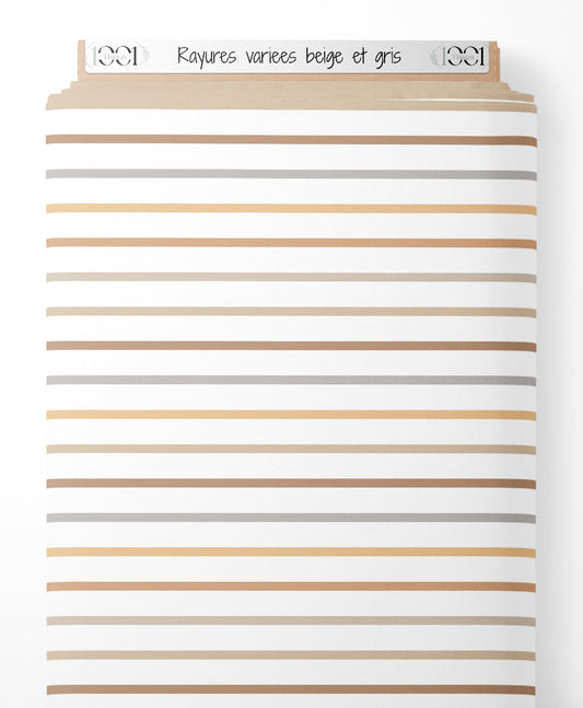 Tissu - Rayures variées beige et gris