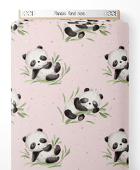 Tissu - Pandas sur fond rose