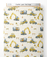 Tissu - Chantier jaune sur fond beige