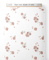 Tissu - Fleurs roses délicates et vertes