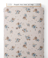 Tissu - Bouquets bleus bruns sur beige