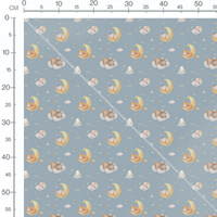 Tissu - Animaux sur nuages et lunes