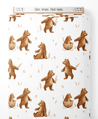 Tissu - Ours bruns sur fond blanc