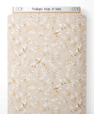 Tissu - Feuillages beige et blanc