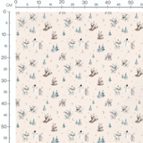 Tissu - Animaux et sapins enneigés