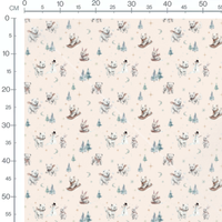 Tissu - Animaux et sapins enneigés