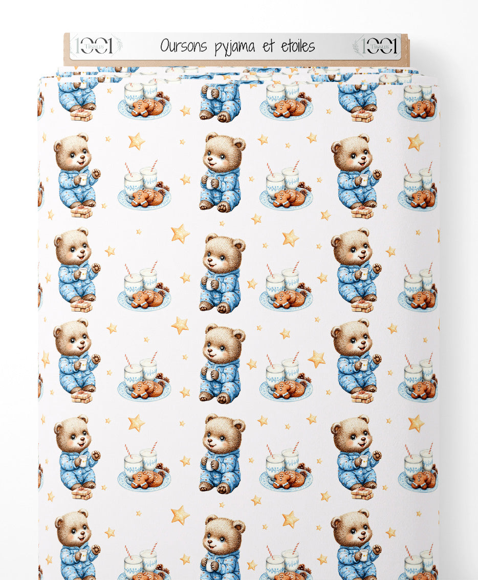 Tissu - Oursons pyjama et étoiles
