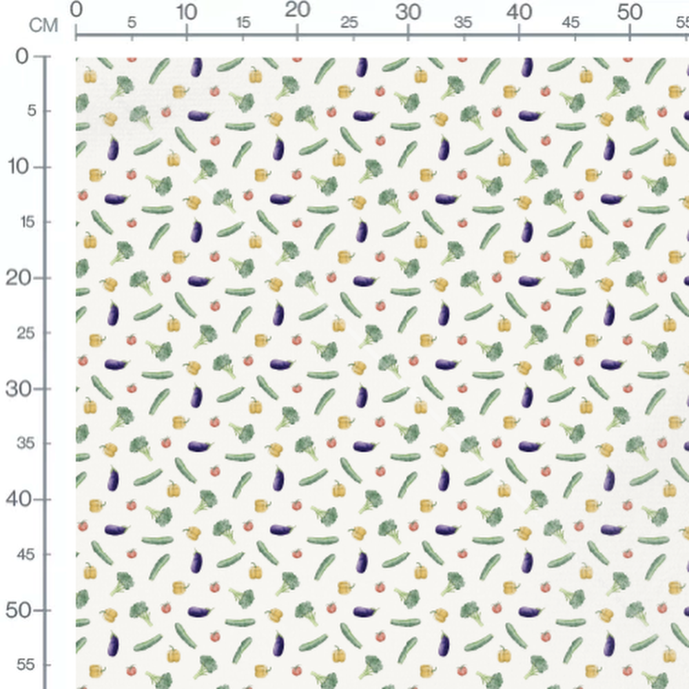 Tissu - Légumes colorés sur fond clair