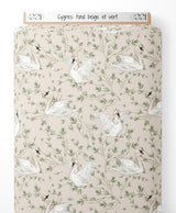 Tissu - Cygnes sur fond beige et vert