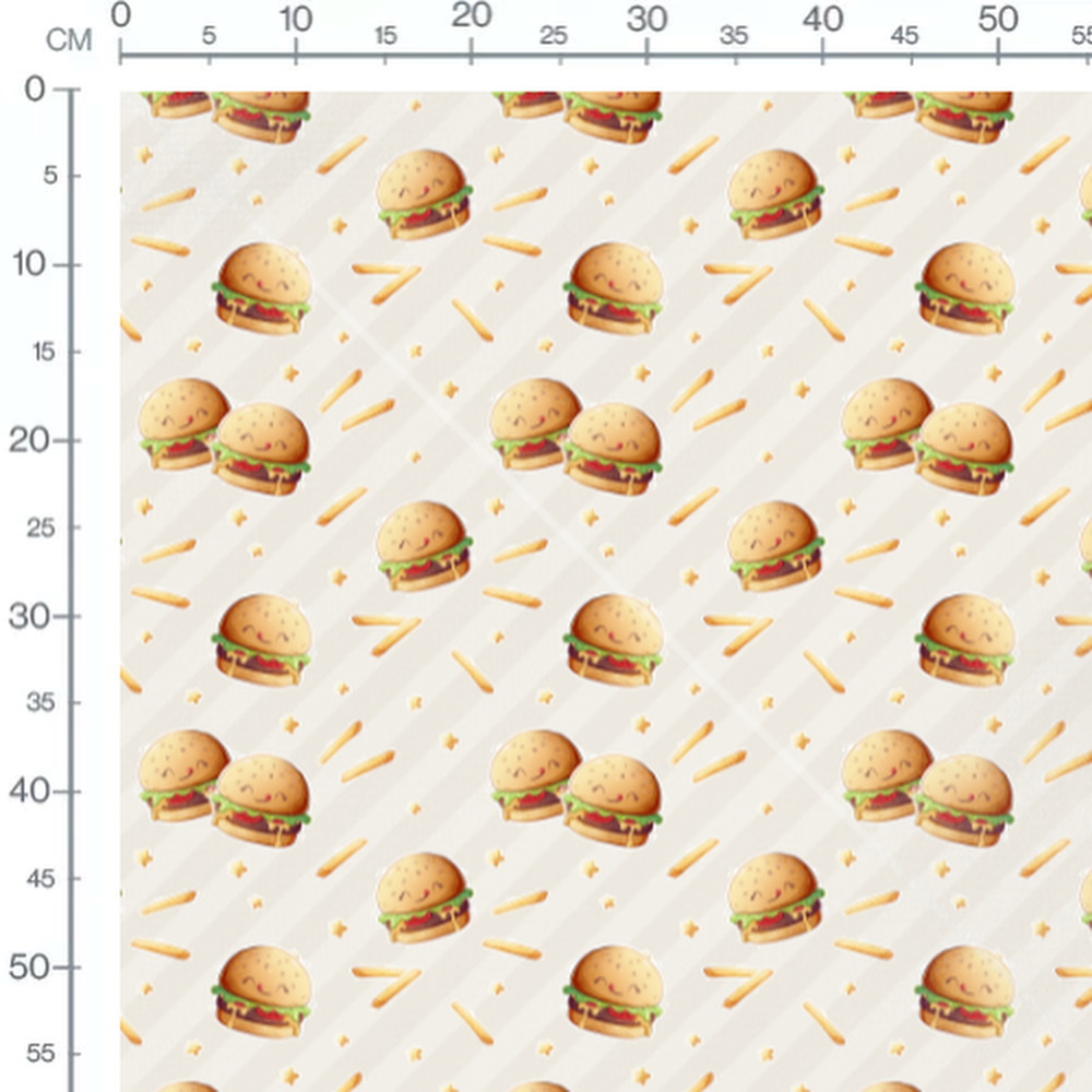 Tissu - Burgers joyeux sur beige