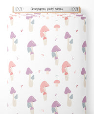 Tissu - Champignons pastel colorés
