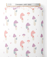 Tissu - Champignons pastel colorés