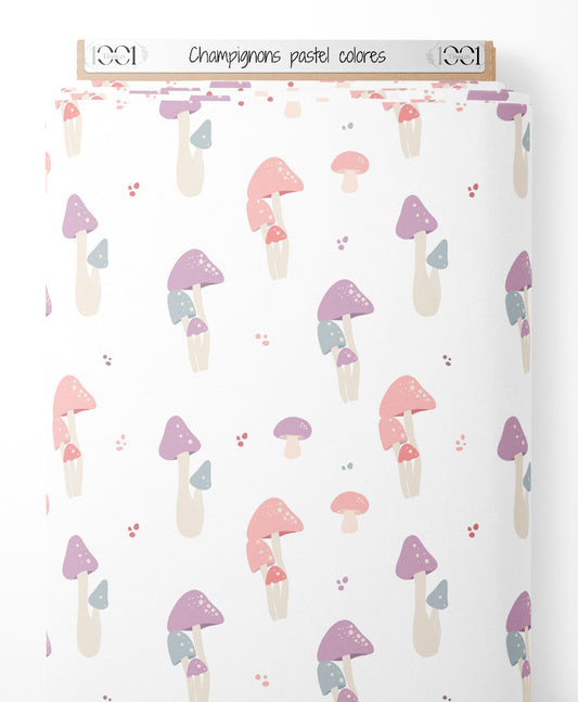 Tissu - Champignons pastel colorés