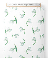 Tissu - Fleurs blanches et tiges vertes 2