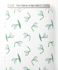 Tissu - Fleurs blanches et tiges vertes 2