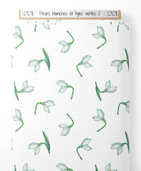 Tissu - Fleurs blanches et tiges vertes 2