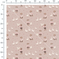 Tissu - Oursons et oies sur fond rose
