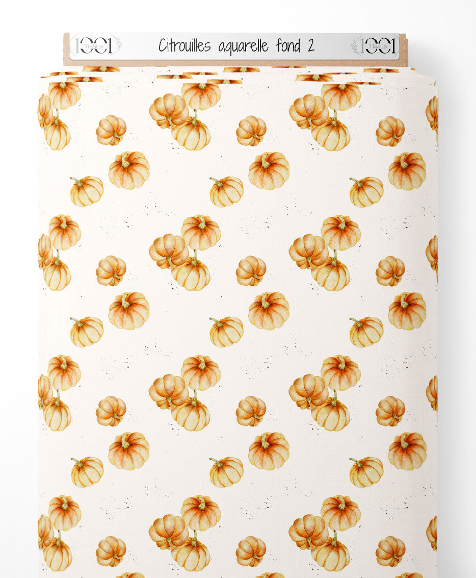 Tissu - Citrouilles aquarelle sur fond 2