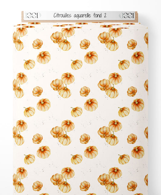 Tissu - Citrouilles aquarelle sur fond 2