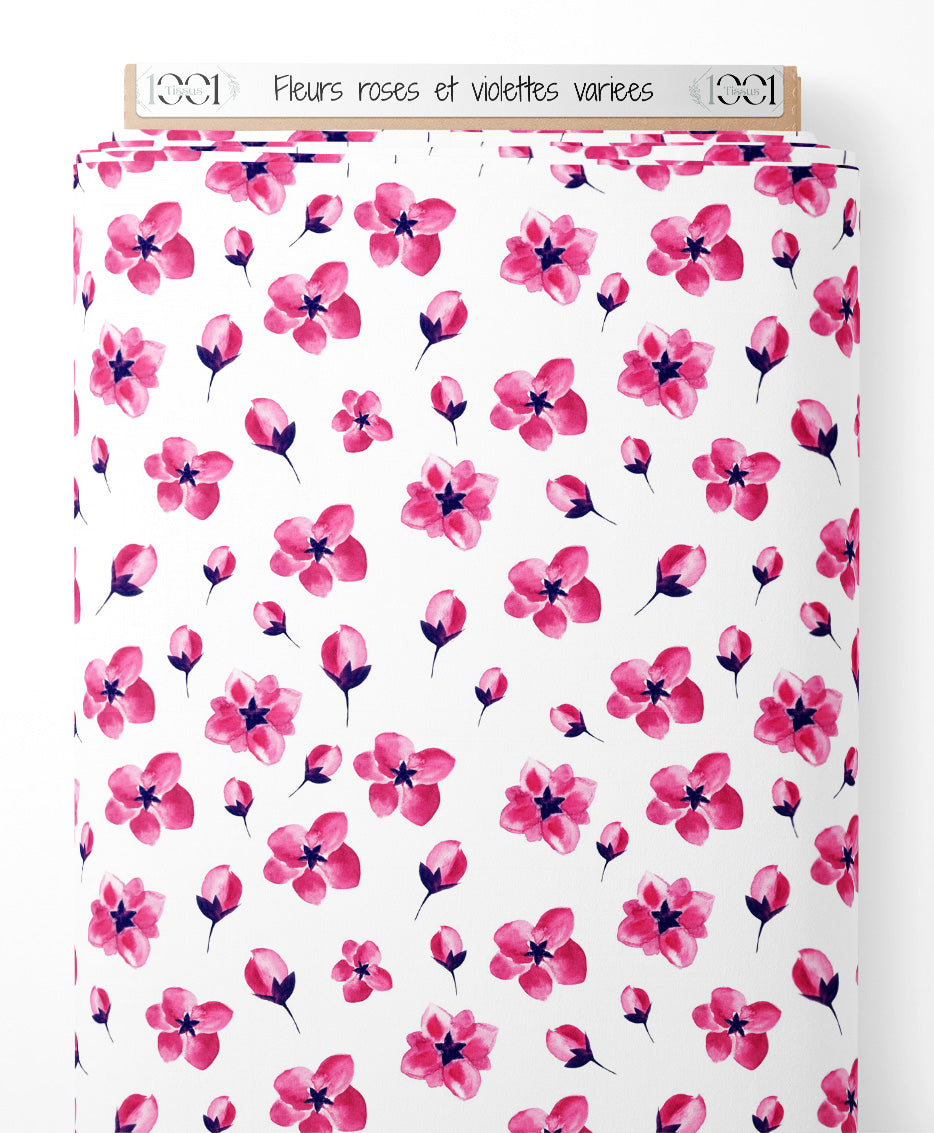 Tissu - Fleurs roses et violettes variées