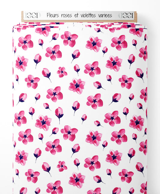 Tissu - Fleurs roses et violettes variées