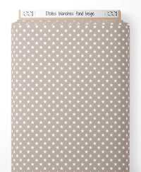 Tissu - Étoiles blanches sur fond beige