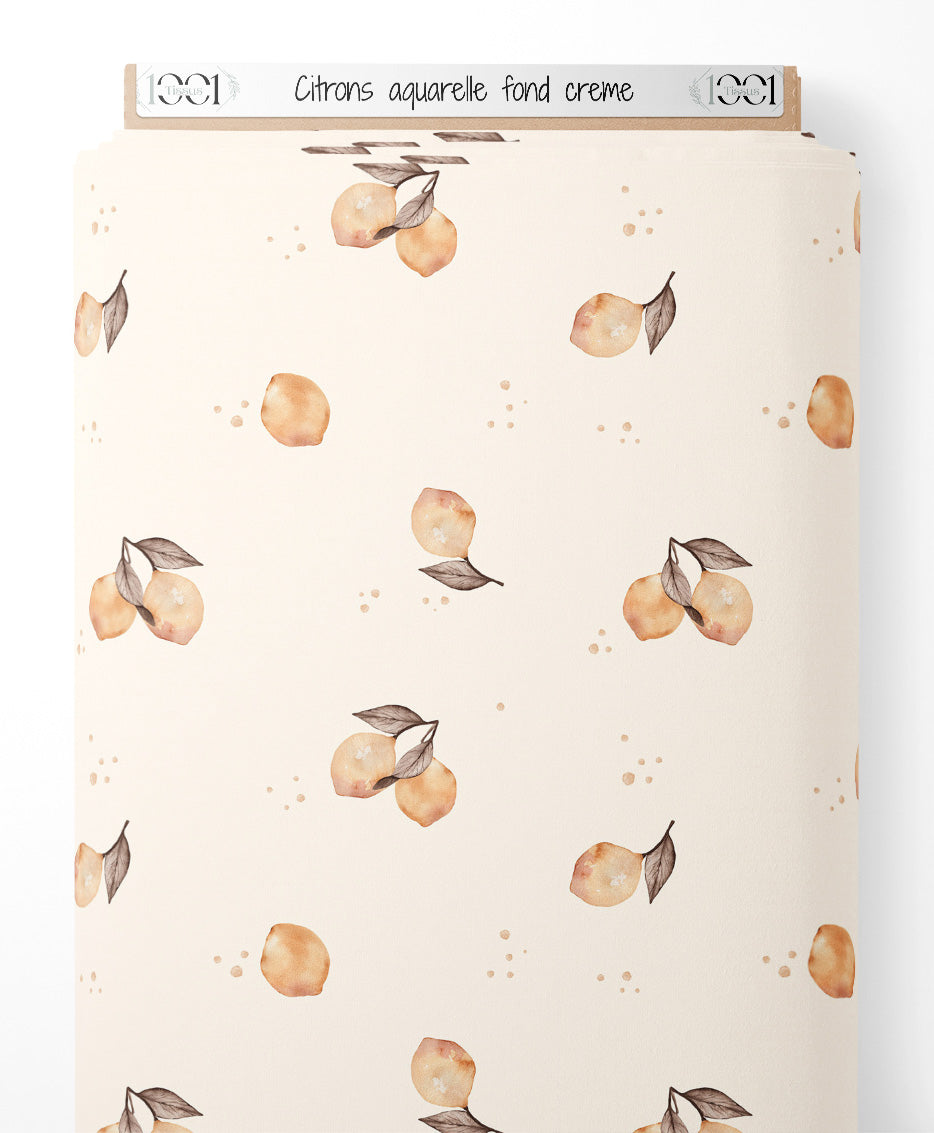 Tissu - Citrons aquarelle fond crème