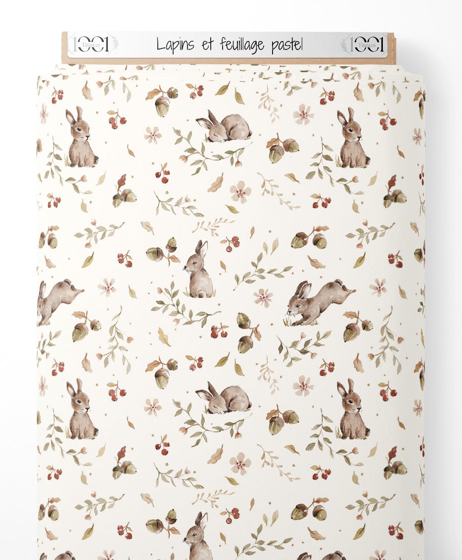 Tissu - Lapins et feuillage pastel