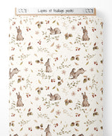 Tissu - Lapins et feuillage pastel