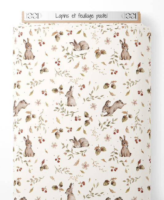 Tissu - Lapins et feuillage pastel