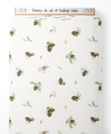 Tissu - Pommes de pin et feuillage blanc