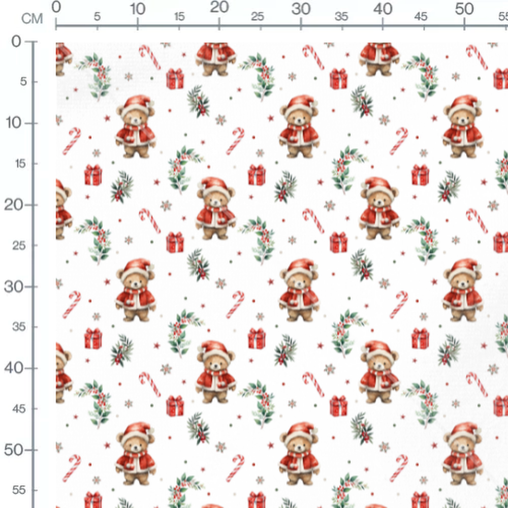 Tissu - Oursons et cadeaux sur fond blanc