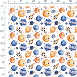 Tissu - Planètes souriantes sur blanc