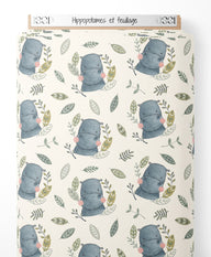 Tissu - Hippopotames et feuillage