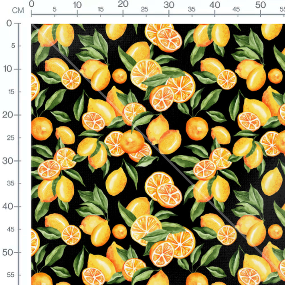 Tissu - Citrons et oranges sur noir