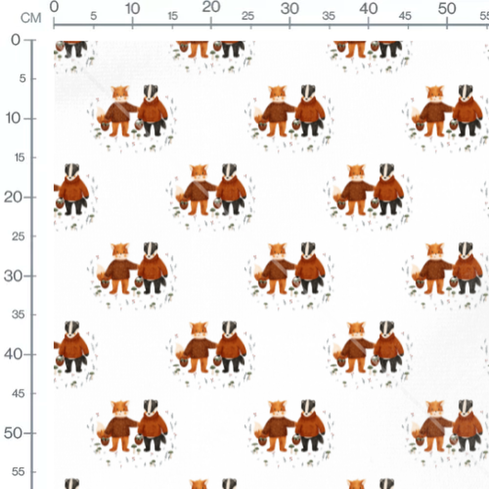Tissu - Renard et blaireau en pull