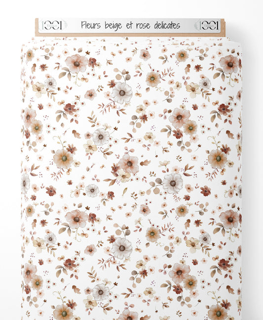 Tissu - Fleurs beige et rose délicates