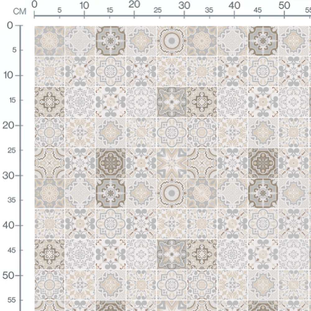 Tissu - Carreaux floraux beige et gris 2