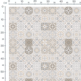 Tissu - Carreaux floraux beige et gris 2