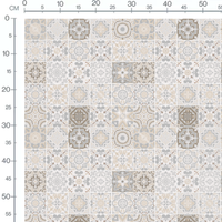 Tissu - Carreaux floraux beige et gris 2
