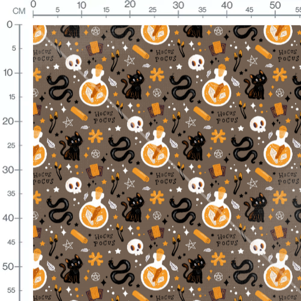 Tissu - Chats noirs sur fond brun