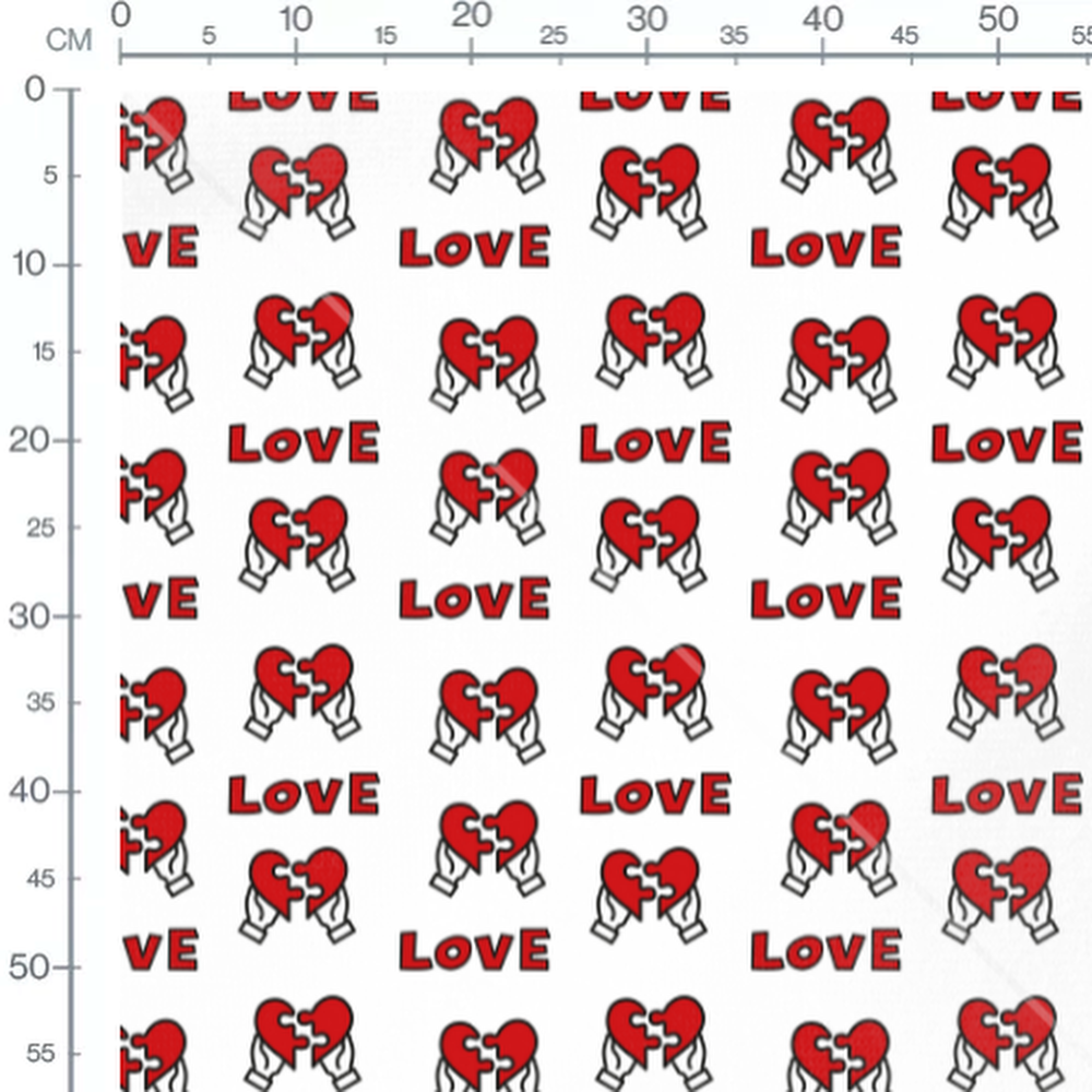 Tissu - Cœurs puzzle et texte