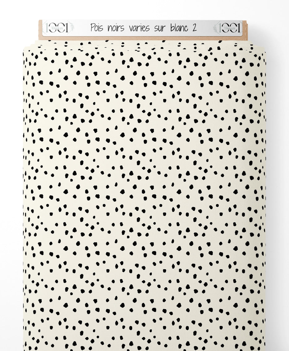 Tissu - Pois noirs variés sur blanc 2