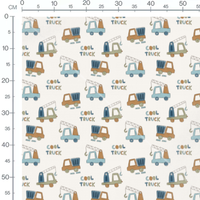 Tissu - Camions bleus sur fond blanc