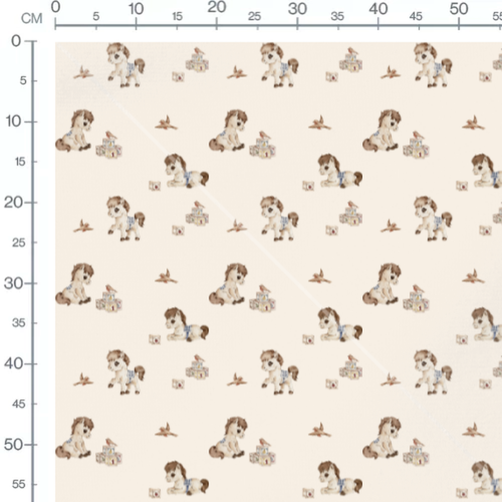 Tissu - Poneys et oiseaux sur crème