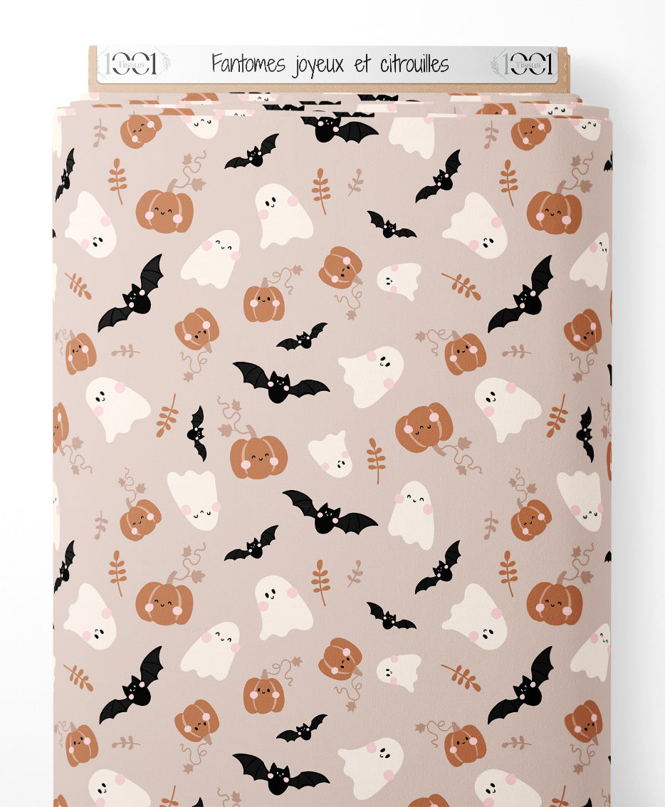 Tissu - Fantômes joyeux et citrouilles