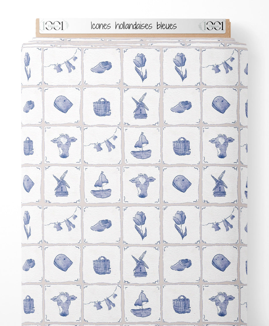 Tissu - Icônes hollandaises bleues