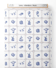 Tissu - Icônes hollandaises bleues