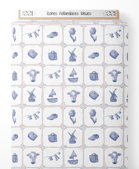 Tissu - Icônes hollandaises bleues