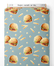 Tissu - Burgers souriants sur bleu
